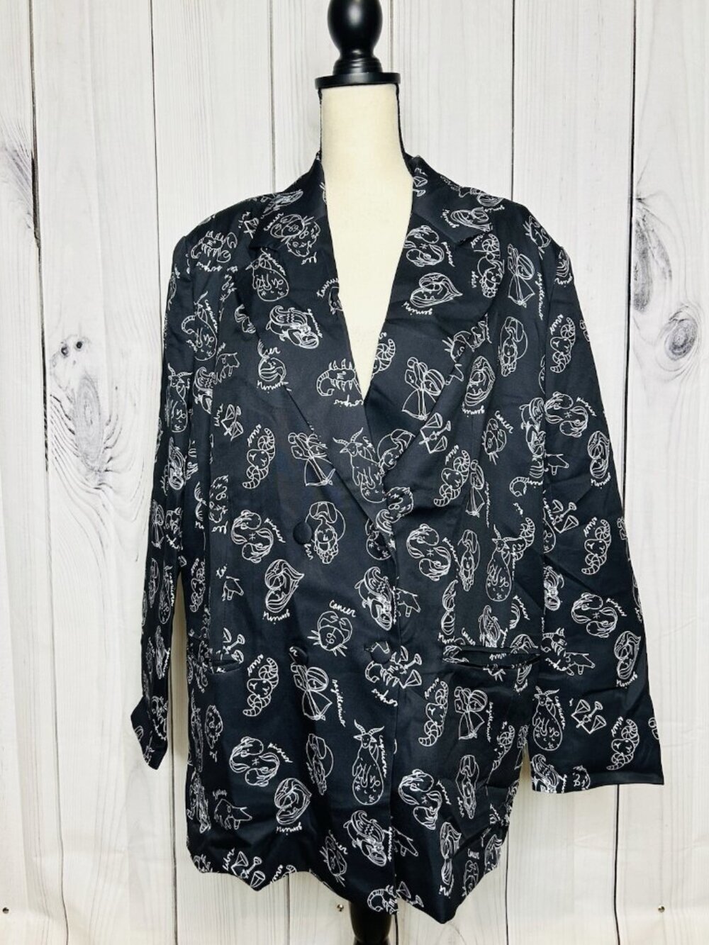 NWT Dressed in LALA Zodiac Boyfriend Blazer Oversized Black Sz Large